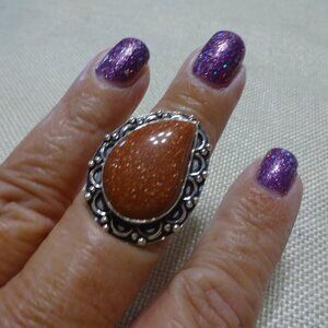Sparking GOLD SUNSTONE Handmade Sterling 925 Ring Size 9 #434C